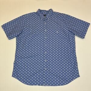 Ralph Lauren 2XLT Tall Palm Tree Button Down Shirt Mens Blue Cotton